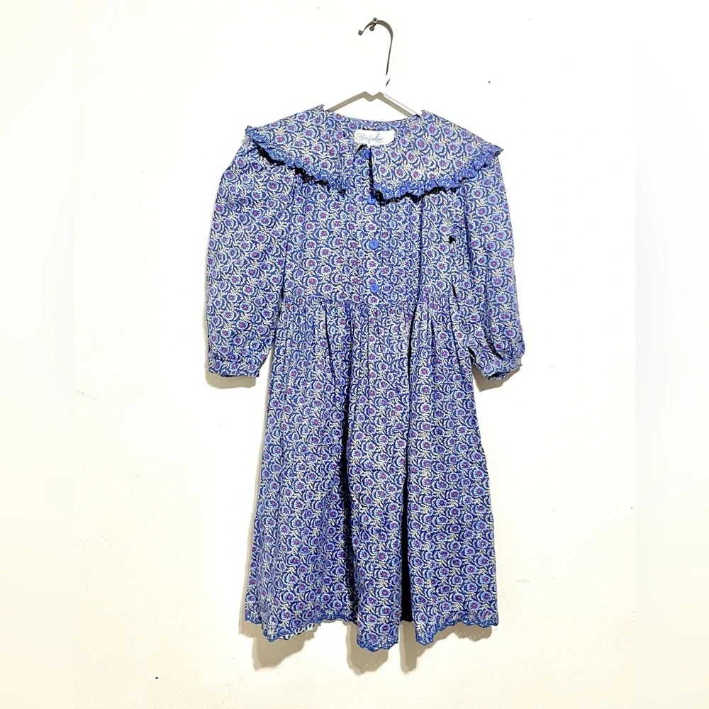 Mouse‎ Feathers Vintage Blue Floral Prairie Dress Spring School Size 7